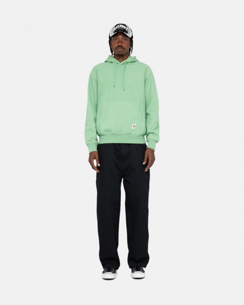 Green Men's Stussy Contrast Stitch Label Hood Sweatshirts KSA | NVG-4323