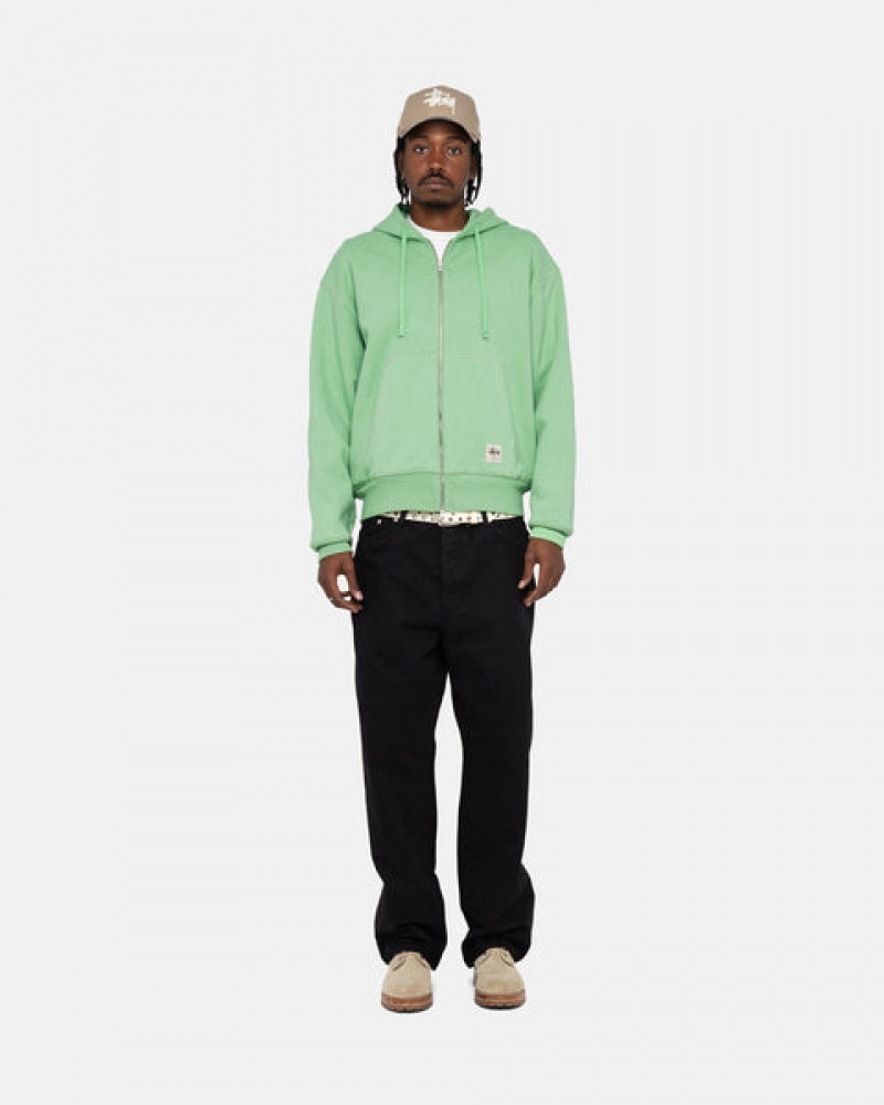 Green Men's Stussy Double Face Label Zip Hoodie KSA | PSL-6774