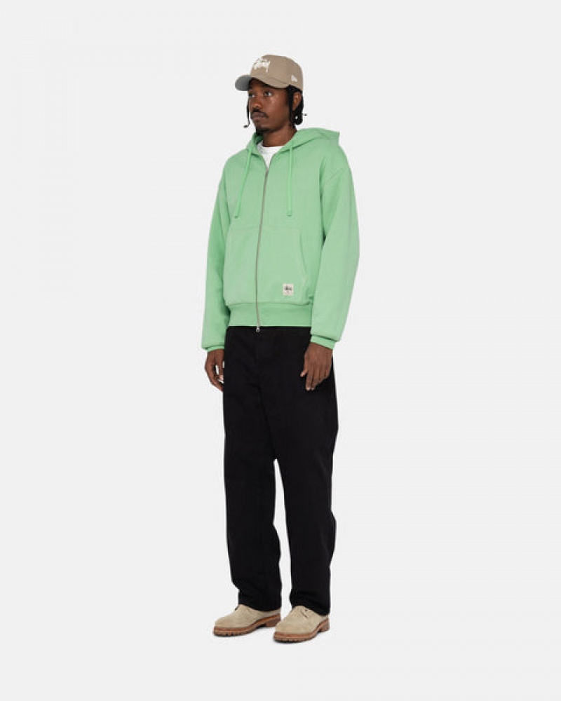 Green Men's Stussy Double Face Label Zip Hoodie KSA | PSL-6774