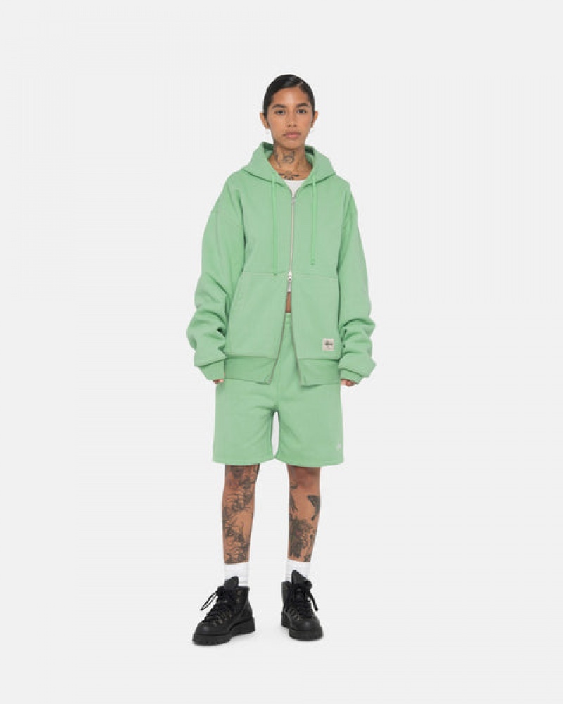 Green Men's Stussy Double Face Label Zip Hoodie KSA | PSL-6774