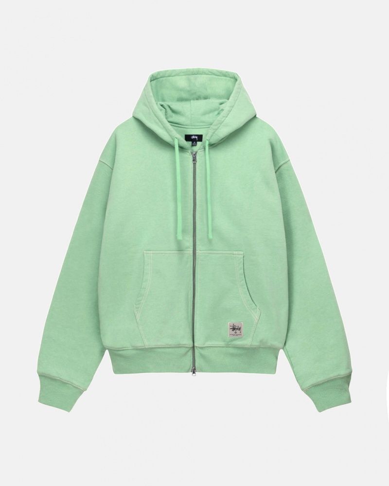 Green Men\'s Stussy Double Face Label Zip Hoodie KSA | PSL-6774