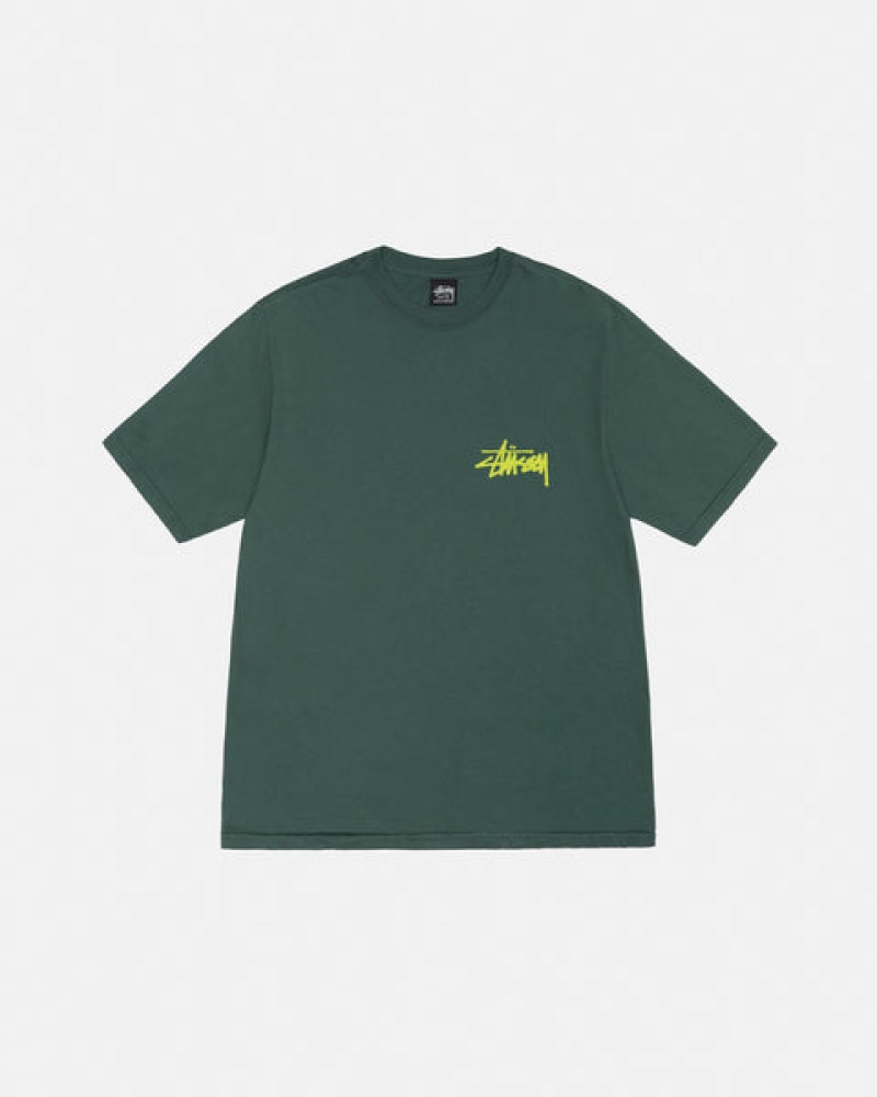 Green Men's Stussy Old Phone Tee Pigment Dyed Tees KSA | YEV-1876