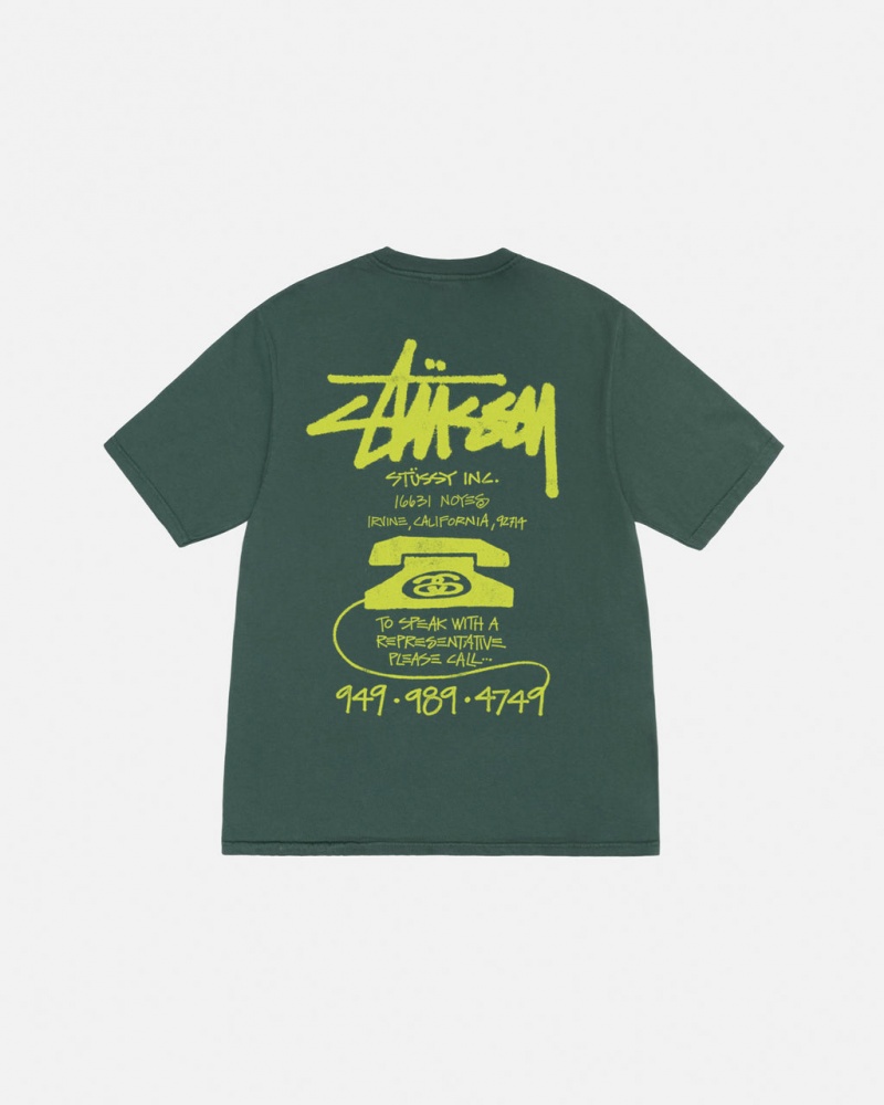 Green Men\'s Stussy Old Phone Tee Pigment Dyed Tees KSA | YEV-1876