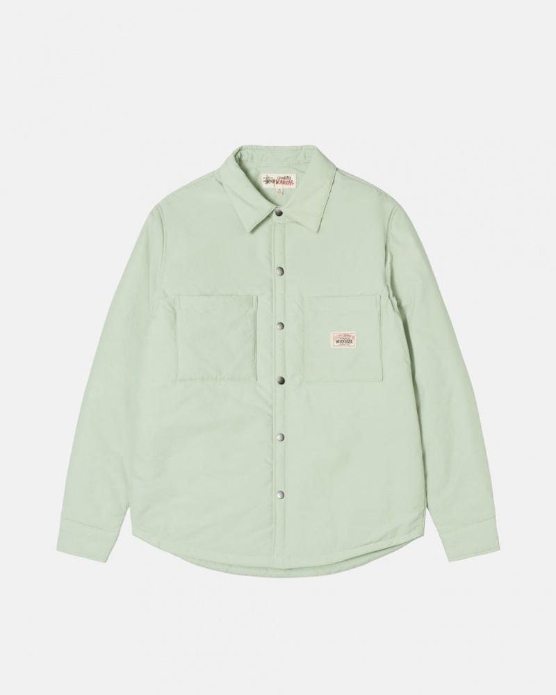 Green Men\'s Stussy Padded Tech Over Shirt Jackets KSA | GKY-5394