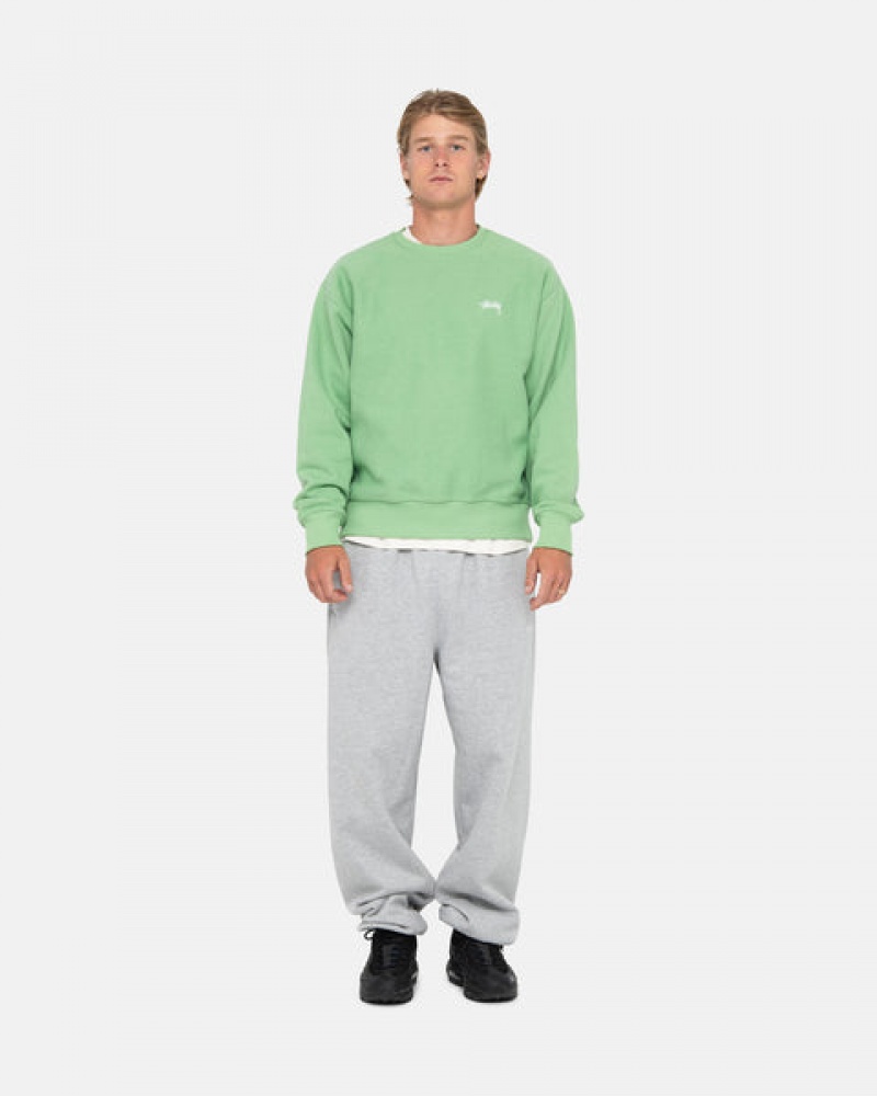 Green Men's Stussy Stock Logo Crew Sweatshirts KSA | STE-7835