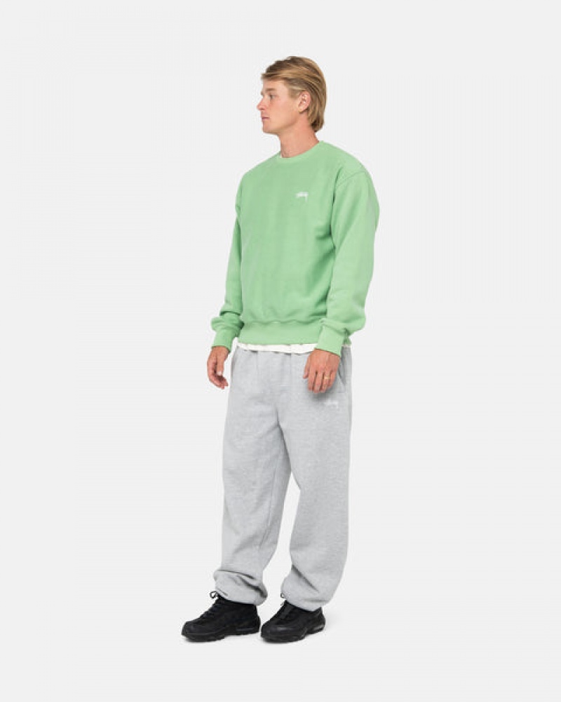 Green Men's Stussy Stock Logo Crew Sweatshirts KSA | STE-7835