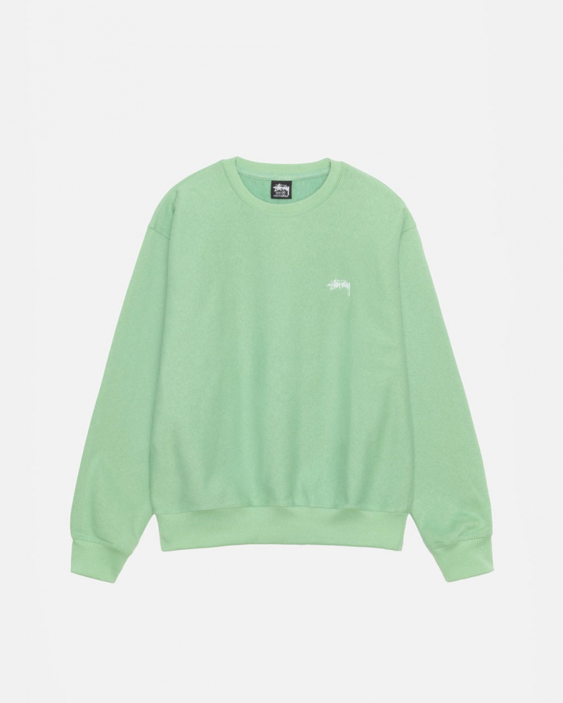 Green Men\'s Stussy Stock Logo Crew Sweatshirts KSA | STE-7835