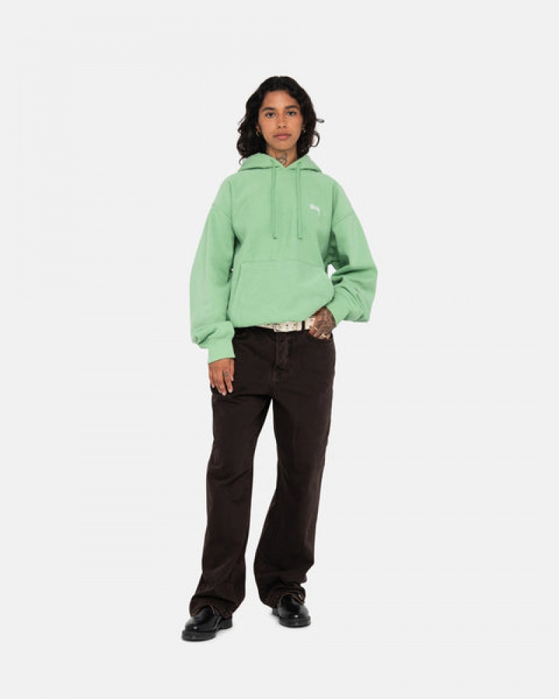 Green Men's Stussy Stock Logo Hood Sweatshirts KSA | OEQ-0921