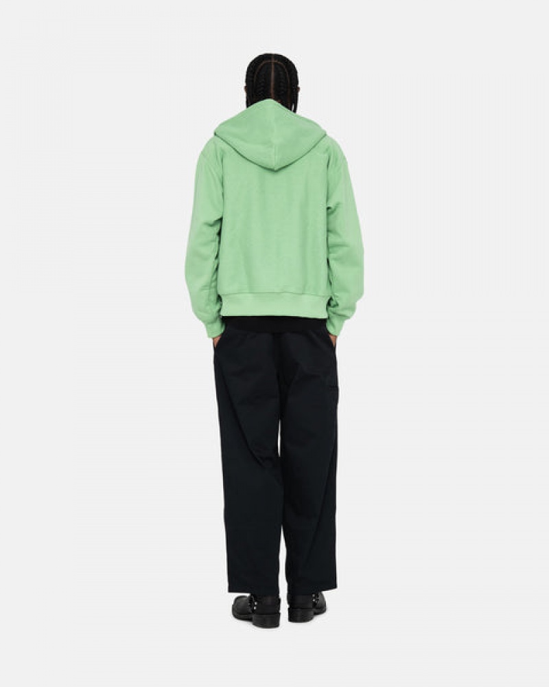 Green Men's Stussy Stock Logo Zip Hood Sweatshirts KSA | XIE-8431