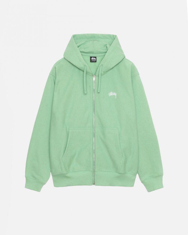 Green Men\'s Stussy Stock Logo Zip Hood Sweatshirts KSA | XIE-8431