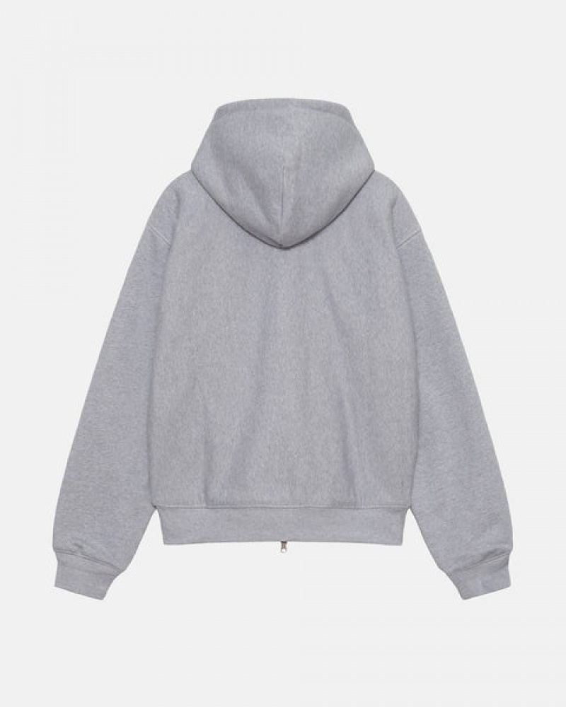 Grey Men's Stussy Double Face Label Zip Hoodie KSA | HPK-6678