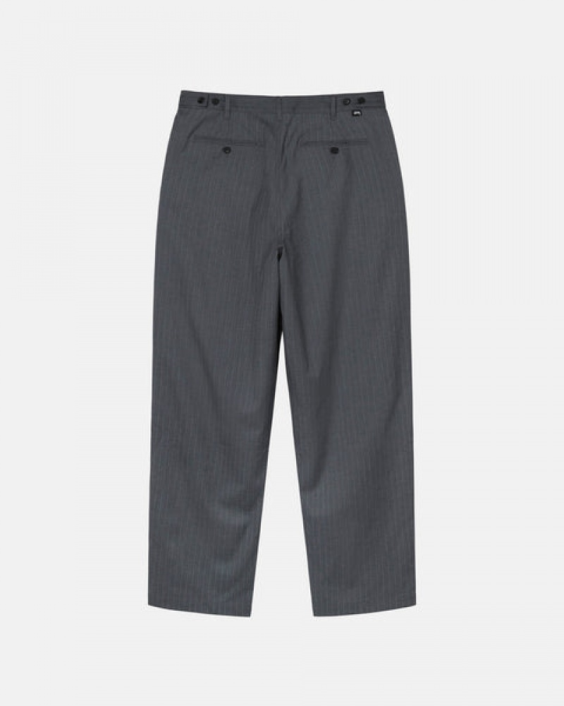 Grey Men's Stussy Stripe Volume Pleated Trouser Pants KSA | UFZ-0461