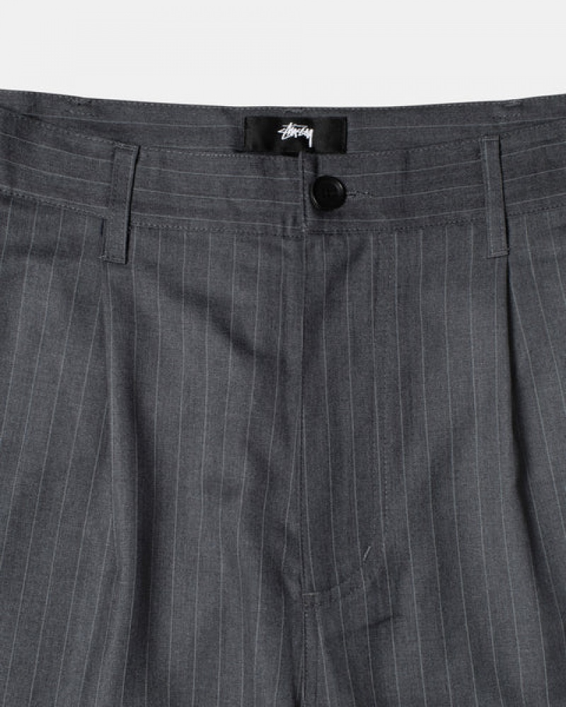 Grey Men's Stussy Stripe Volume Pleated Trouser Pants KSA | UFZ-0461