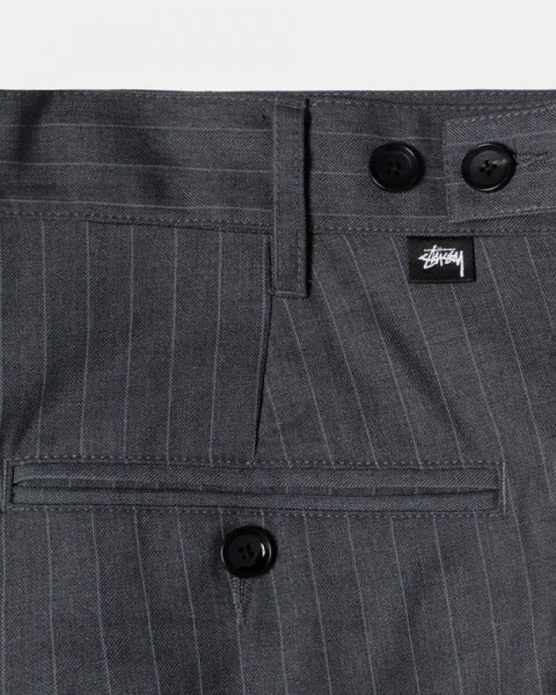 Grey Men's Stussy Stripe Volume Pleated Trouser Pants KSA | UFZ-0461