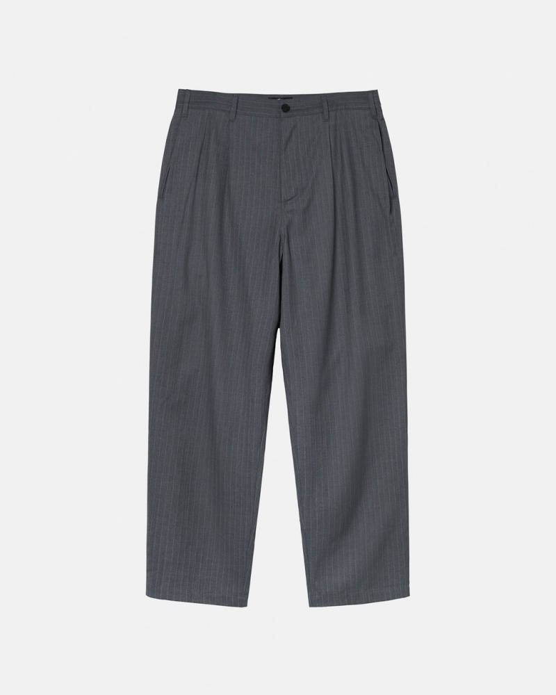 Grey Men\'s Stussy Stripe Volume Pleated Trouser Pants KSA | UFZ-0461