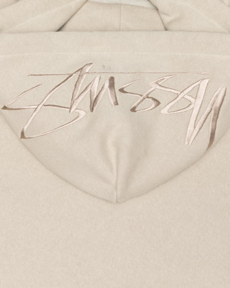 Khaki Men's Stussy Back Hood Applique Hood Sweatshirts KSA | MJQ-4250