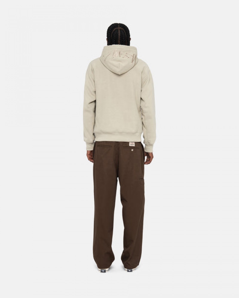 Khaki Men's Stussy Back Hood Applique Hood Sweatshirts KSA | MJQ-4250