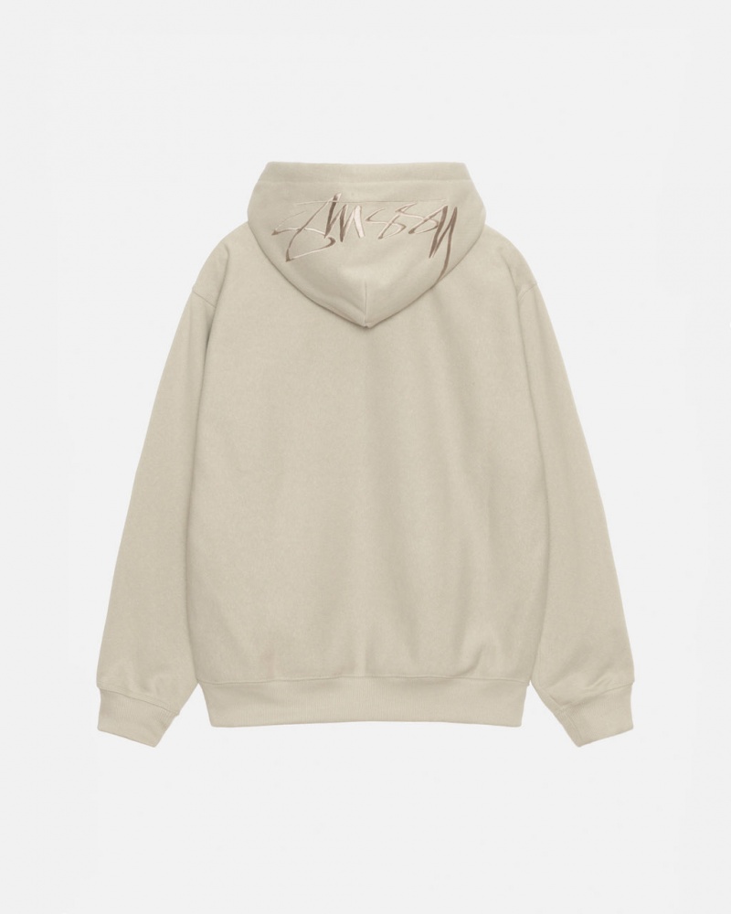 Khaki Men\'s Stussy Back Hood Applique Hood Sweatshirts KSA | MJQ-4250