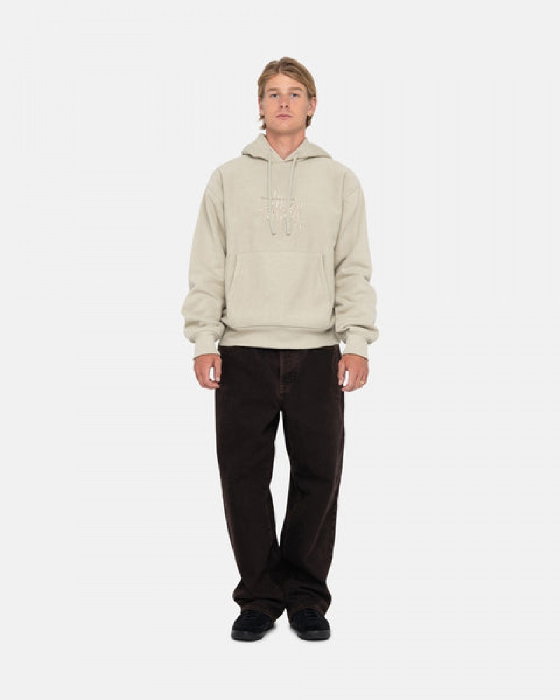 Khaki Men's Stussy Basic Applique Hood Sweatshirts KSA | VWZ-9079