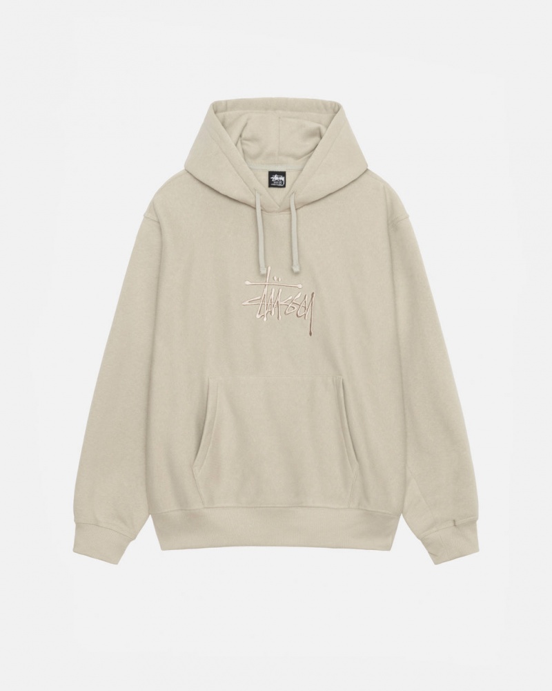 Khaki Men\'s Stussy Basic Applique Hood Sweatshirts KSA | VWZ-9079