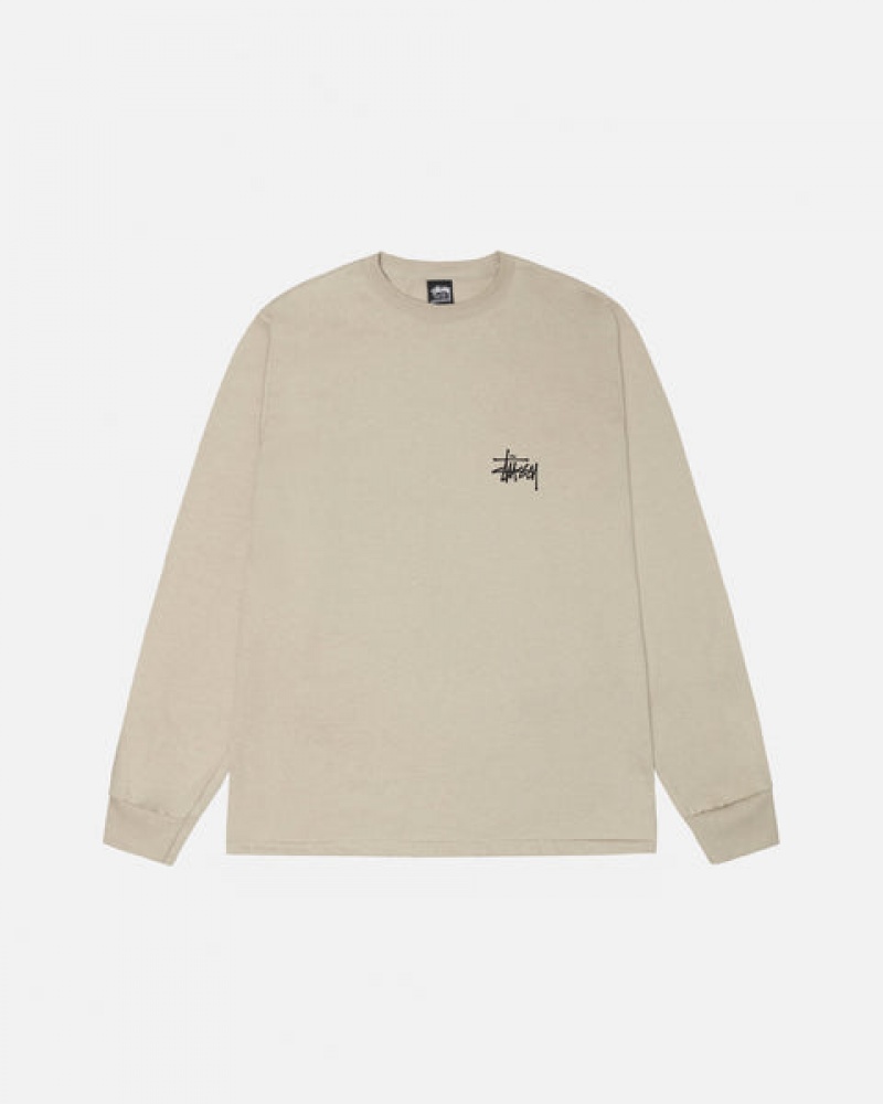 Khaki Men's Stussy Basic Stussy Ls Tees KSA | XTM-0011