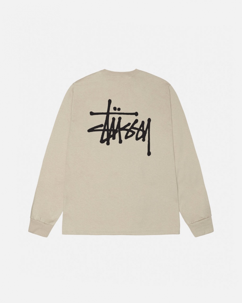 Khaki Men\'s Stussy Basic Stussy Ls Tees KSA | XTM-0011