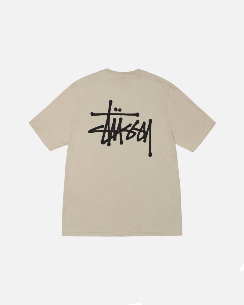 Khaki Men\'s Stussy Basic Stussy Tees KSA | JVC-9779