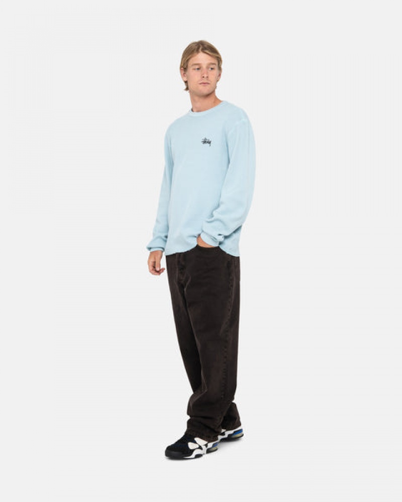 Light Blue Men's Stussy Basic Stock Ls Thermal Tops KSA | EYG-8410