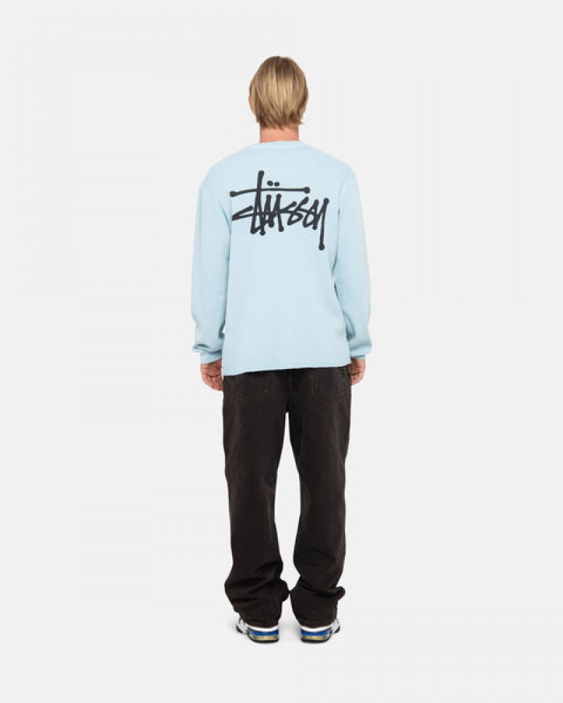 Light Blue Men's Stussy Basic Stock Ls Thermal Tops KSA | EYG-8410