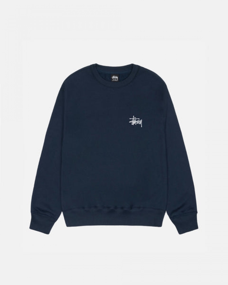 Navy Men's Stussy Basic Stussy Crew Sweatshirts KSA | OUT-2729