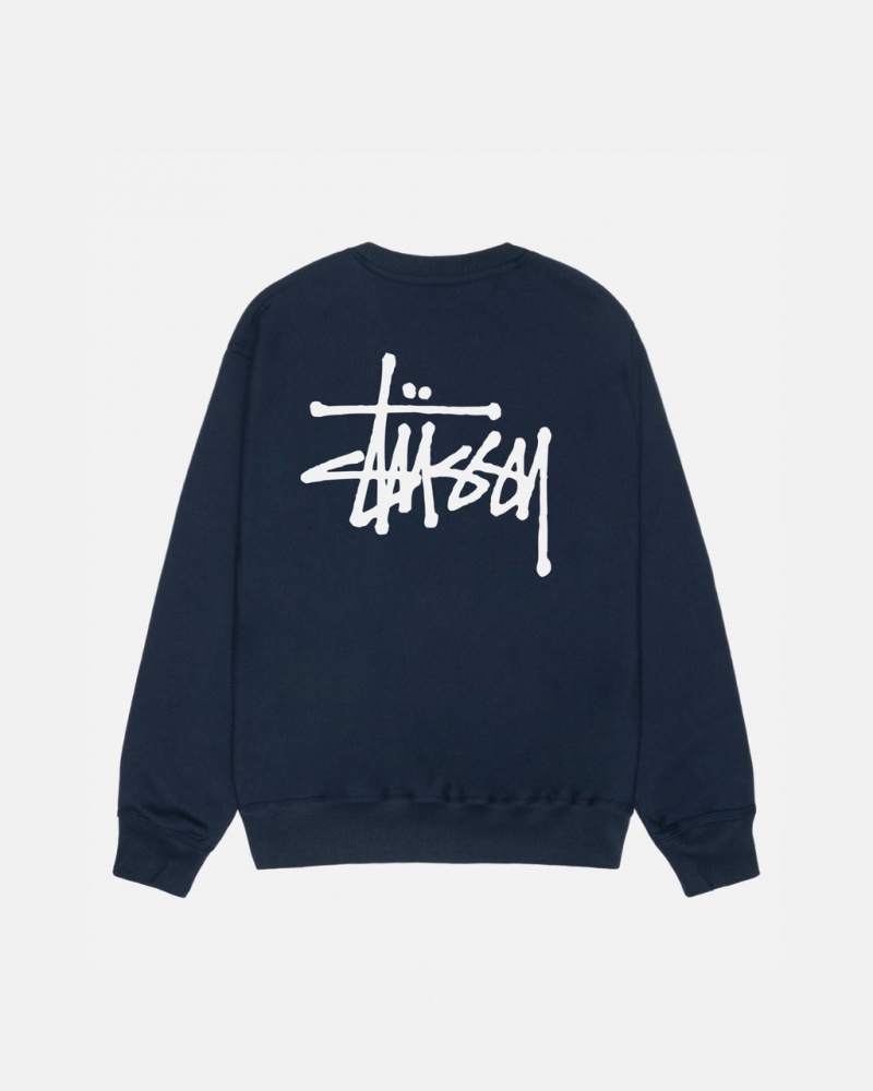 Navy Men\'s Stussy Basic Stussy Crew Sweatshirts KSA | OUT-2729