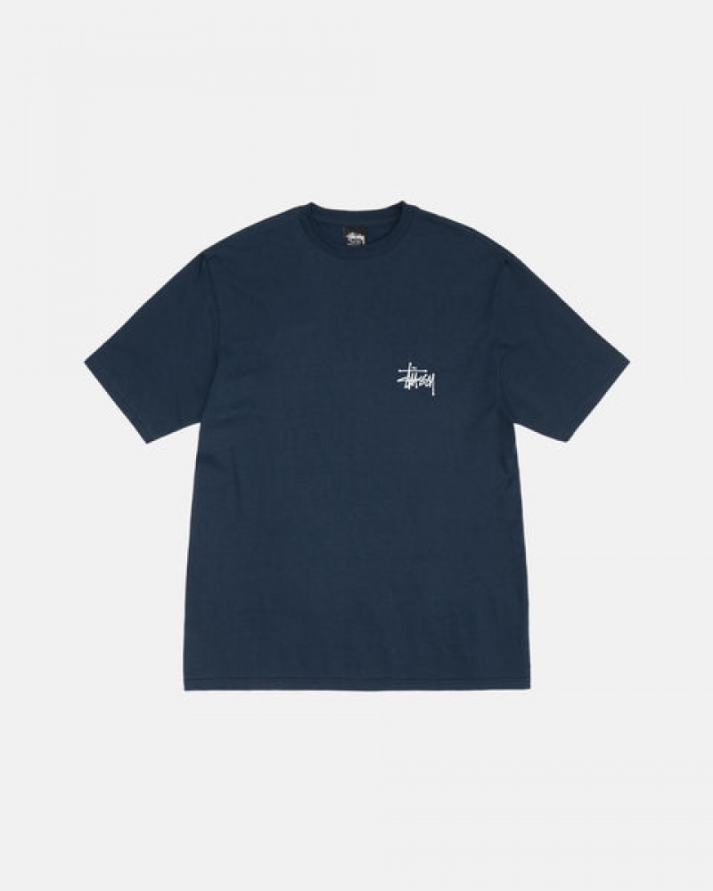 Navy Men's Stussy Basic Stussy Tees KSA | ILA-1606