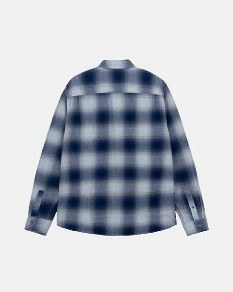 Navy Men's Stussy Bay Plaid Shirt Jackets KSA | GHJ-7085