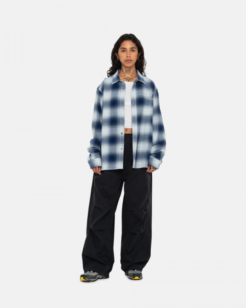 Navy Men's Stussy Bay Plaid Shirt Jackets KSA | GHJ-7085