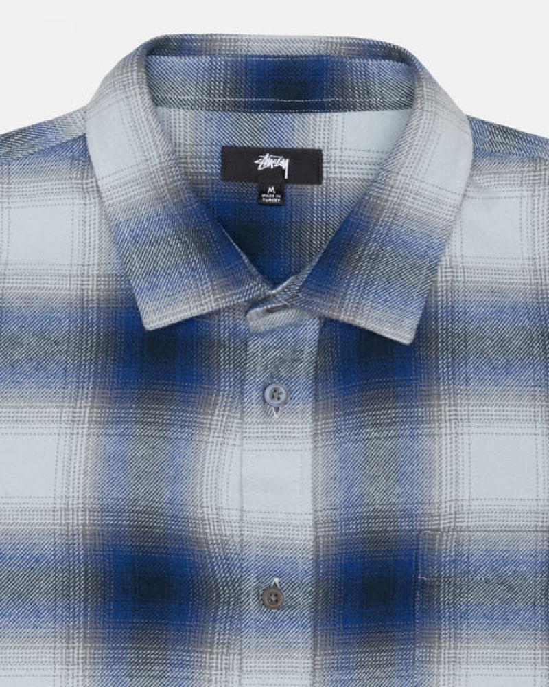 Navy Men's Stussy Bay Plaid Shirts KSA | TDV-9019