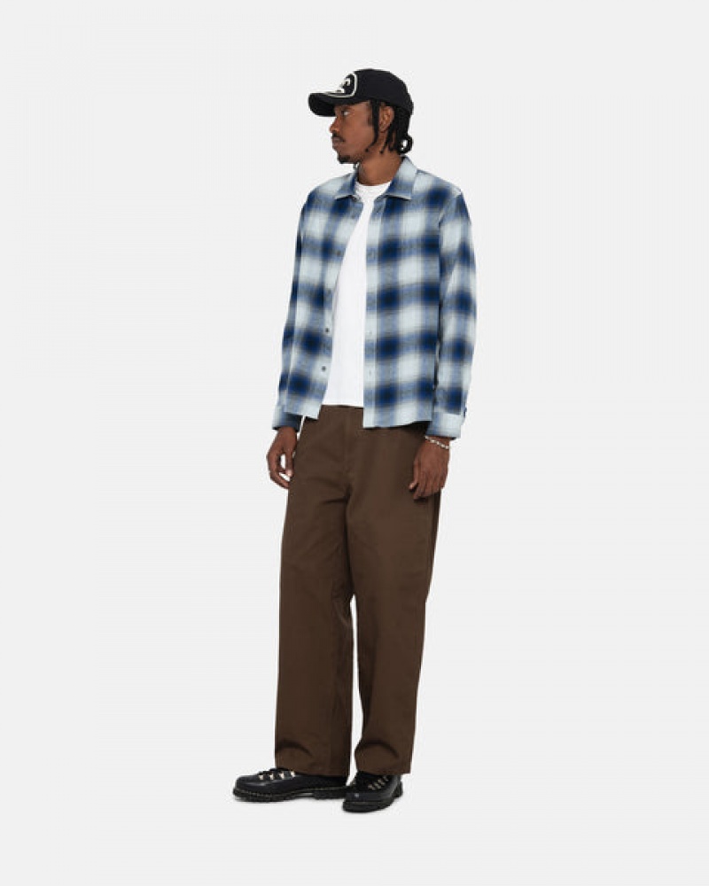 Navy Men's Stussy Bay Plaid Shirts KSA | TDV-9019