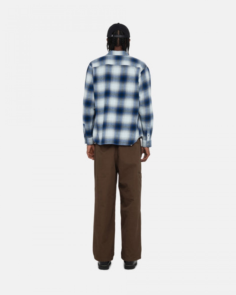 Navy Men's Stussy Bay Plaid Shirts KSA | TDV-9019