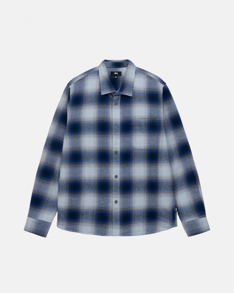 Navy Men\'s Stussy Bay Plaid Shirts KSA | TDV-9019