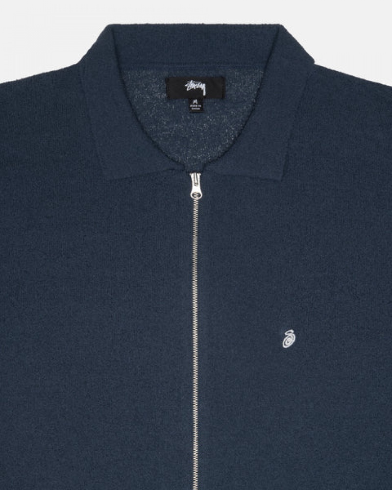 Navy Men's Stussy Light Weight Ls Zip Polo Shirts KSA | AJP-6407