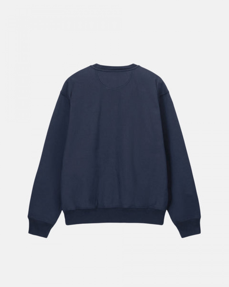 Navy Men's Stussy Overdyed Stock Logo Crew Sweatshirts KSA | ZMS-3891