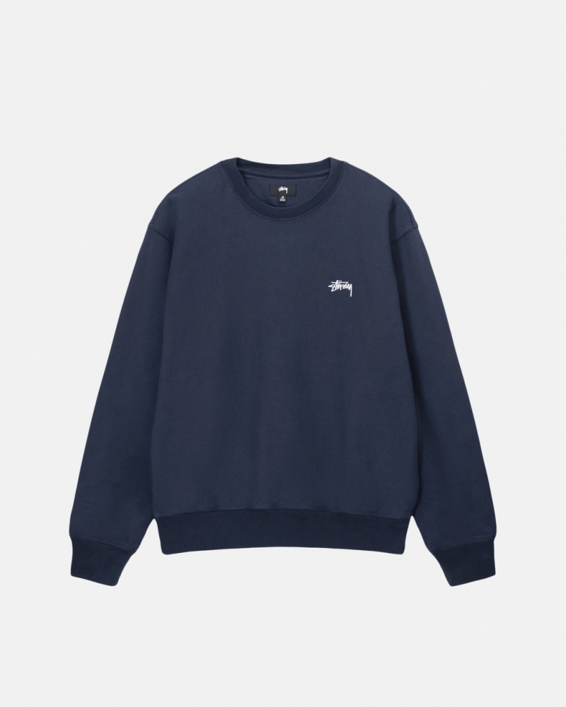 Navy Men\'s Stussy Overdyed Stock Logo Crew Sweatshirts KSA | ZMS-3891