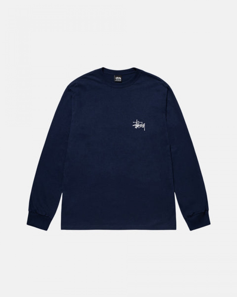 Navy Women's Stussy Basic Stussy Ls Tees KSA | JTW-9217