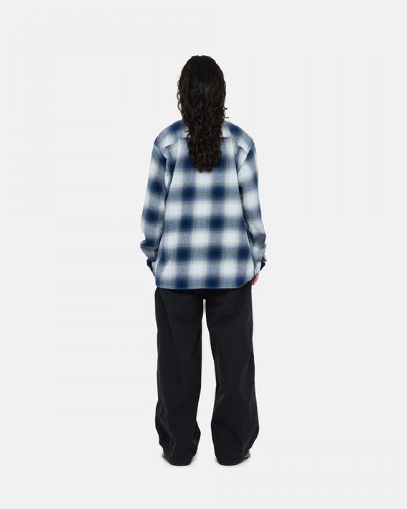 Navy Women's Stussy Bay Plaid Shirts KSA | CLT-7241