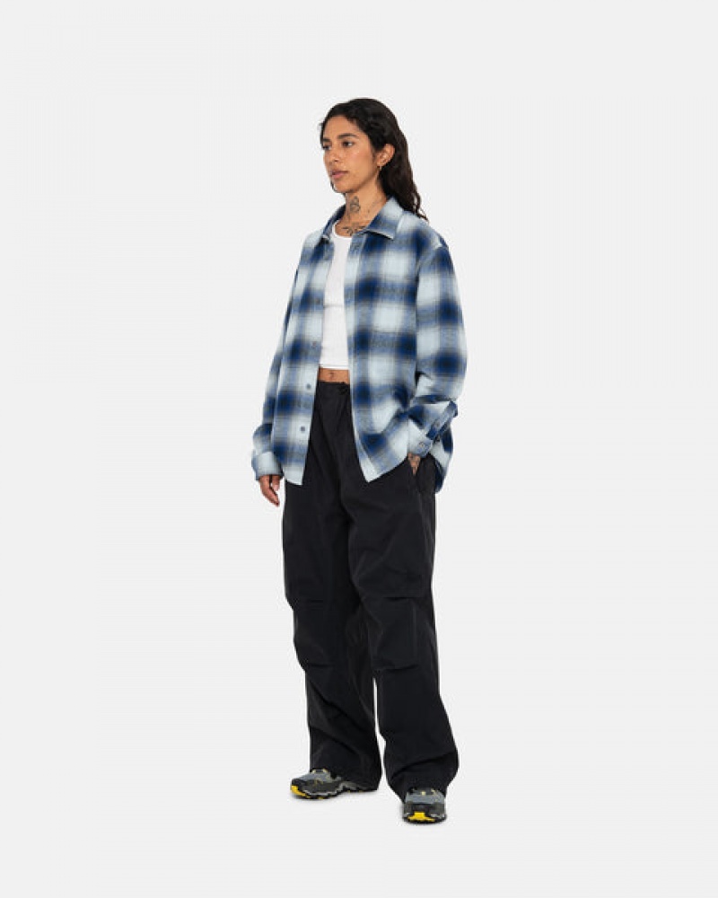 Navy Women's Stussy Bay Plaid Shirts KSA | CLT-7241