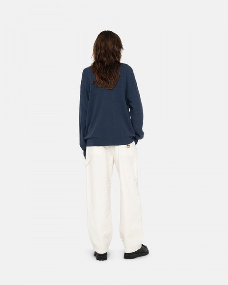 Navy Women's Stussy Light Weight Ls Zip Polo Tops KSA | VLH-3555