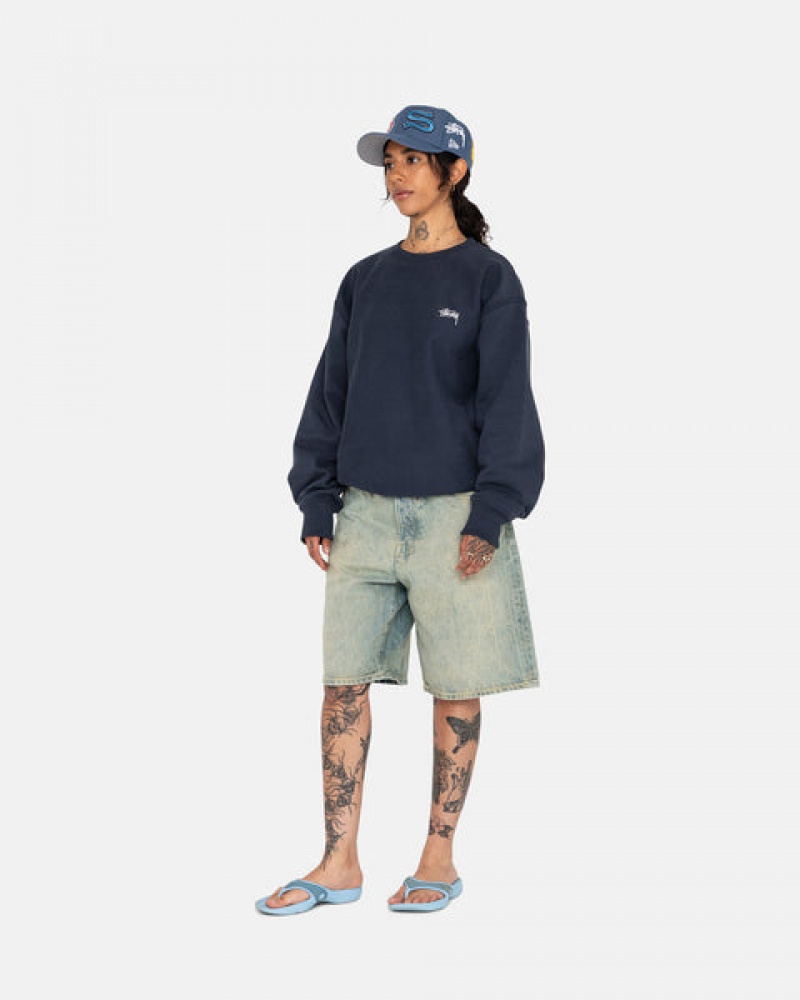 Navy Women's Stussy Overdyed Stock Logo Crew Sweatshirts KSA | UXF-2889