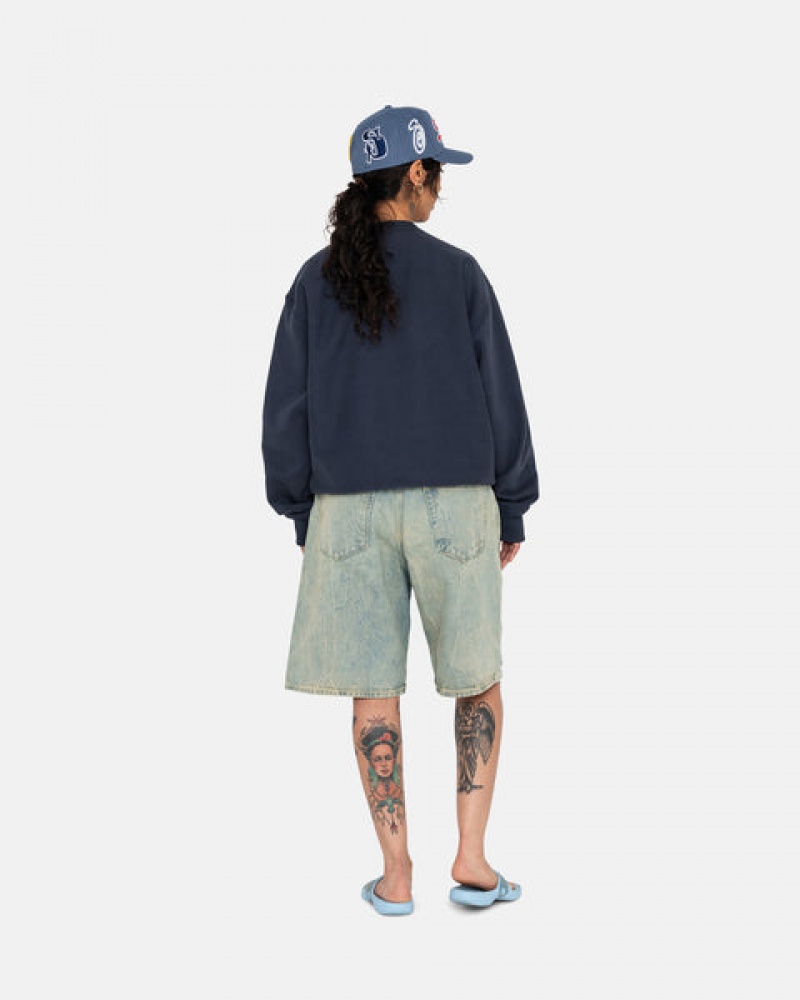 Navy Women's Stussy Overdyed Stock Logo Crew Sweatshirts KSA | UXF-2889