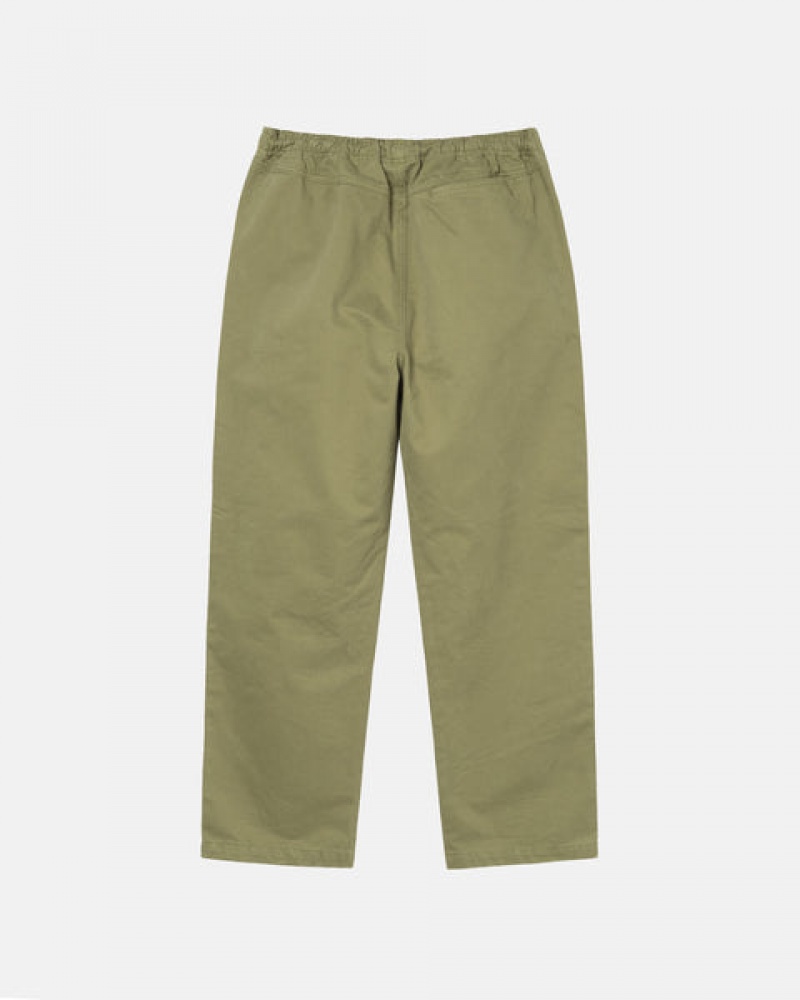 Olive Men's Stussy Beach Pant Brushed Cotton Pants KSA | ZNM-4802