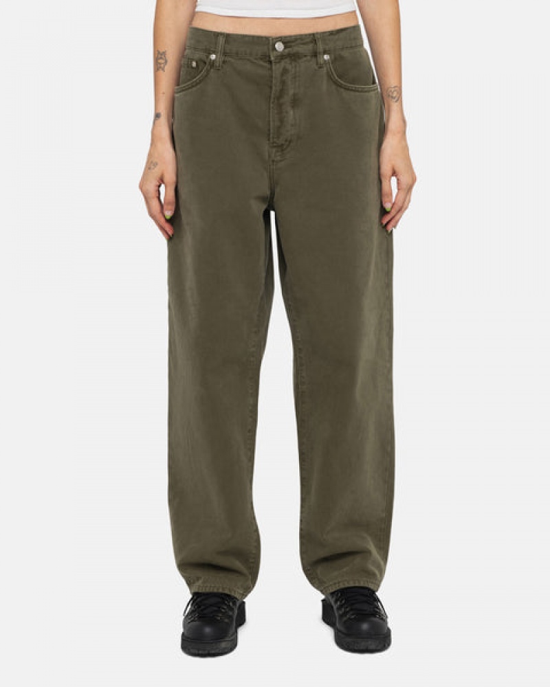 Olive Men's Stussy Big Ol' Jean Washed Canvas Pants KSA | LOX-3804