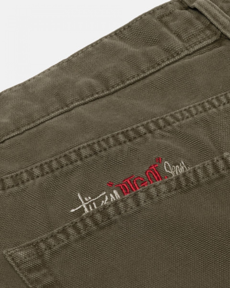 Olive Men's Stussy Big Ol' Jean Washed Canvas Pants KSA | LOX-3804